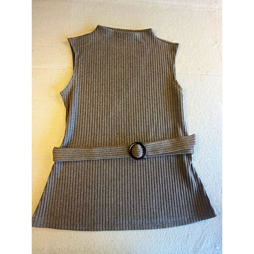 Marc New York Andrew Marc Ribbed Knit Mock Neck Belted Tank Top Gray Women's M